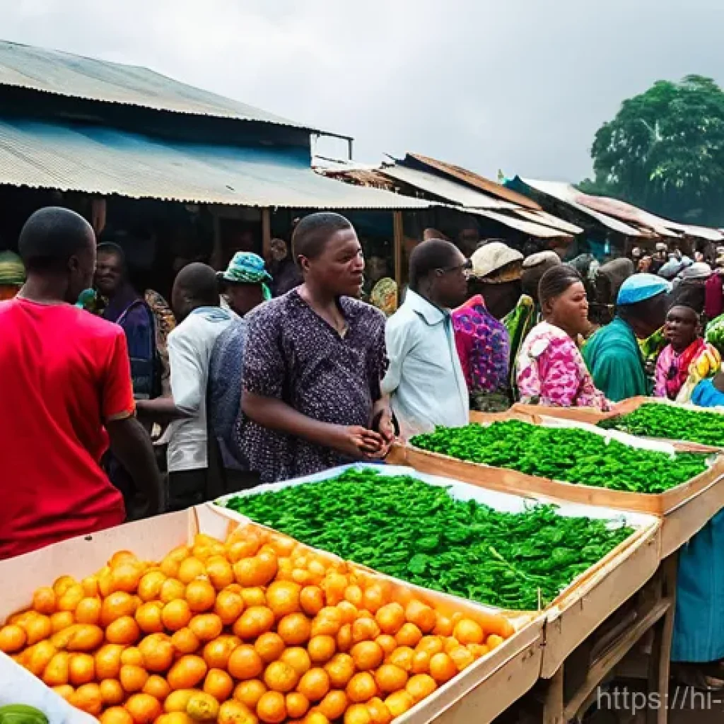 콩고 공화국에서 사용되는 화폐 단위 및 경제 상황 - **Prompt 1: Vibrant Congolese Market Transaction**
A bustling outdoor market scene in a vibrant ...