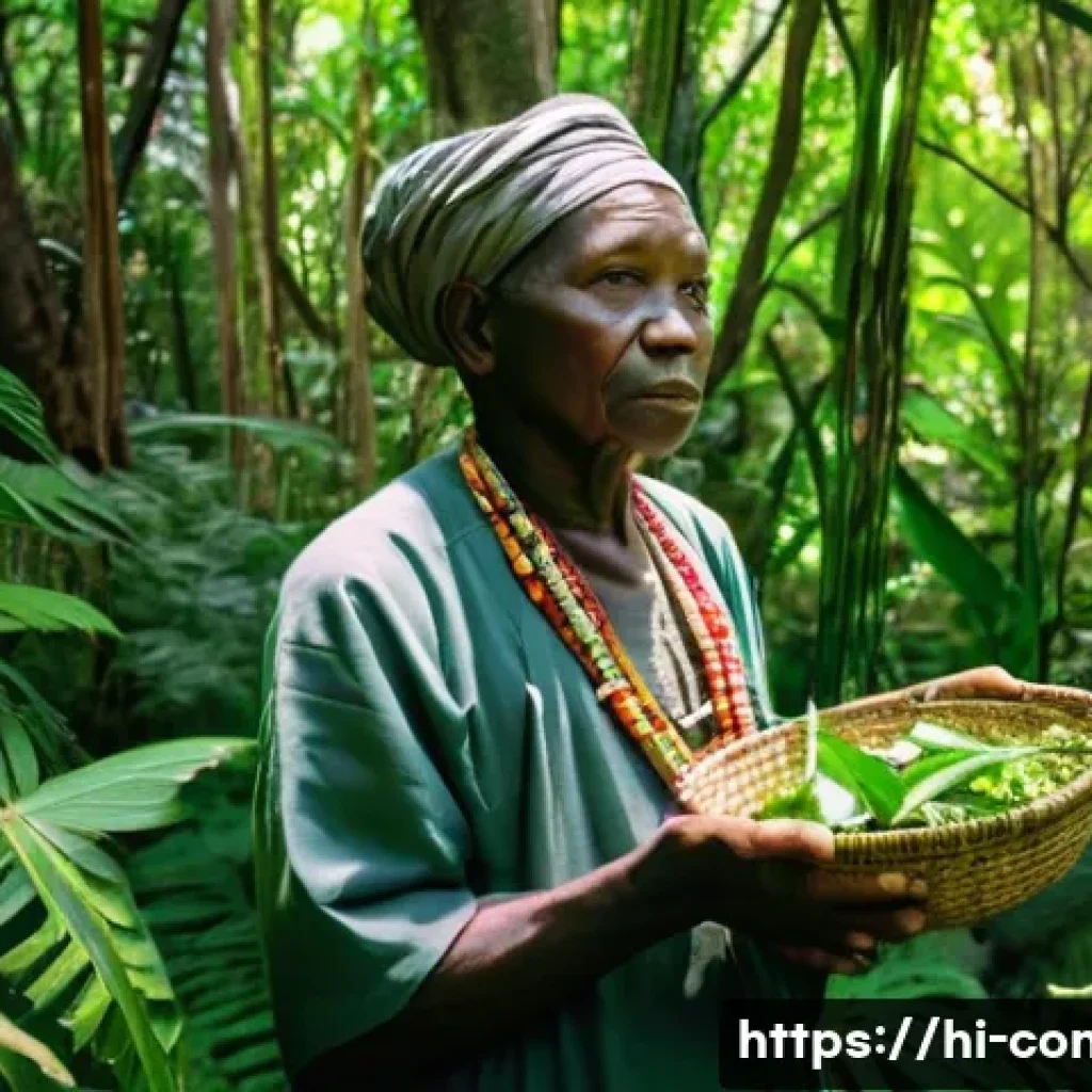 콩고 공화국 전통 의약과 치유 방법 - **A Traditional Healer in the Lush Congolese Forest**
A wise, older Congolese traditional healer...