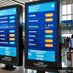 Home 19 콩고 공화국 방문을 위한 항공편 정보 - A bustling modern airport terminal in Congo during daytime, featuring travelers of diverse ages and ...