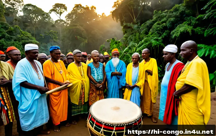 콩고 공화국의 전통 종교 의식 - Photorealistic traditional spiritual gathering in the Republic of the Congo, respected community eld...